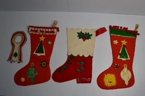 Calze albero di Natale vintage in feltro fatte a mano kitschy MCM appendiabiti stivale - Foto 1 di 11