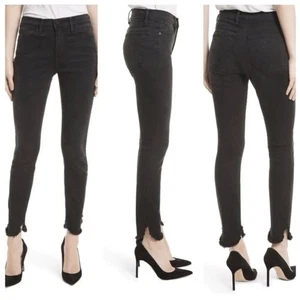 Pantalones de mezclilla FRAME Le High ajustados negros lavados en dobladillo deshilachado Harrington talla 27 - Imagen 1 de 11