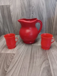 Vintage Plastic Red Kool-Aid Pitcher & 2 Red Cups Circa 1980s General Foods Corp - Picture 1 of 24