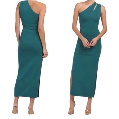 Torn By Ronny Kobo Fina Bodycon Knit Marina Teal One Shoulder Slit Maxi Dress S - Imagem 1 de 4