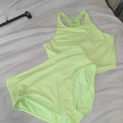Parte inferior de bikini de talle alto Athleta Island Soul y parte superior a juego neón XL Foto 1 de 4