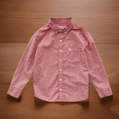 Camisa con botones Abercrombie para niños roja/blanca estampado de diamantes manga larga talla 5-6 Foto 1 de 4