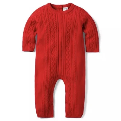 Janie and Jack Baby Red Cable Knit One-Piece Romper 12-18 months Cotton Blend - Image 1 of 4