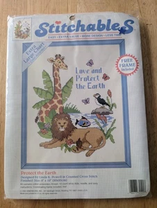 Vintage 1992 Dimensions Stitchables Protect The Earth Animal Cross Stitch Kit - Picture 1 of 2