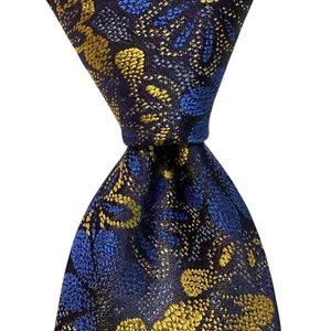Corbata ajustada de diseñador 100 % seda TED BAKER London para hombre FLORAL azul/amarillo usada en excelente estado - Imagen 1 de 3