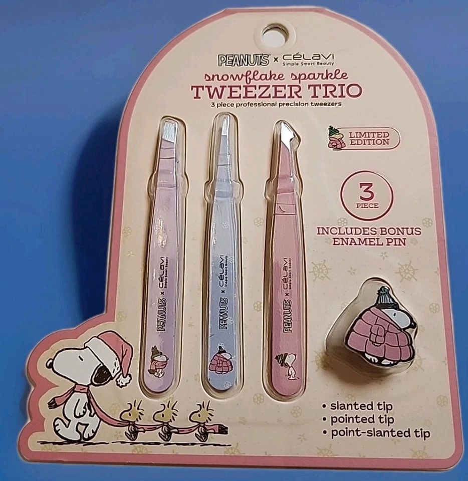 Peanuts Snoopy Celavi Snowflake Sparkle Tweezer Trio W/ Puffer Enamel Pin - Image 1 of 4