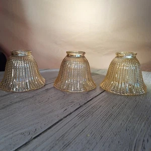 Vintage Bernstein/Golden geriffelter Lampenschirm Windlicht Karneval/irisierendes Glas Schuhnagel 3 - Bild 1 von 8