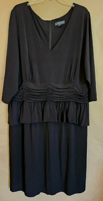 JESSICA HOWARD WOMENS V NECK DRESS SCRUNCH WAIST BLACK PLUS SIZE 24W # 4414 - Image 1 of 4