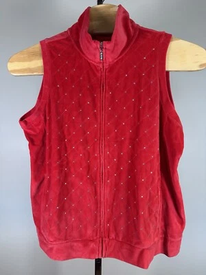 Quacker Factory Womens 1X Red Velvet Vest Rhinestones Causal Dress Up Bling - Image 1 of 4