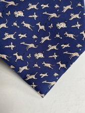 Salvatore Ferragamo 100% Silk Tie Navy blue with animals leaping 
