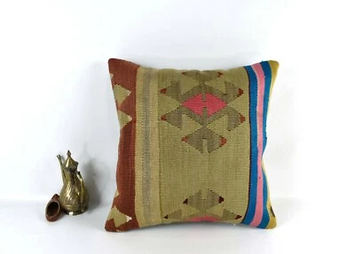 Kilim Pillow Cover 18x18 Handmade Turkish Ethnic Vintage Cushion A2212 - Image 1 of 3
