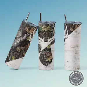 Hunting, Hunter, Deer, Camo, Rustic,20oz Skinny Tumbler Custom Drinkware w/straw - Picture 1 of 1