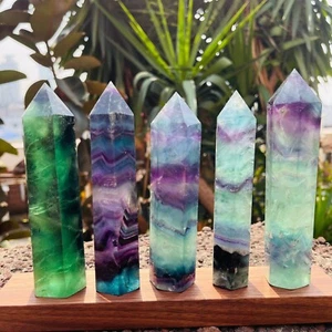 A+ Rainbow Fluorite Tower Point Obelisk Healing Reiki Wand Mineral Specimens - Picture 1 of 6