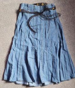 Missy Faded Glory Denim Skirt Size 8 Beaded Decorative Belt Long Length Nice - Picture 1 of 6