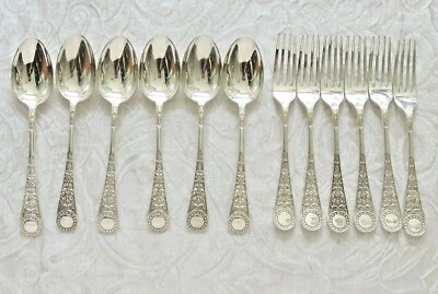 Set posate dessert cucchiai e forchette Sheffield Venetian pattern dessert set - Immagine 1 di 4