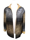 Grace Chuang Open Front Jacket Sz S Black Gold Silver Metallic Scribble Stripe