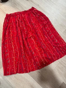 Vintage Retro Pattern Red Mid Length Flowy Skirt Classic Pockets Stripes Light - Picture 1 of 4