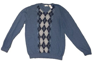 Mens Blue Argyle Sweater By Concepts Claiborne Medium Cotton Blend Long Sleeve - Image 1 of 4
