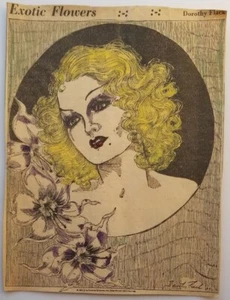 Ilustración de lápiz y tinta de colores de Dorothy Flack de flores exóticas 1932 - Imagen 1 de 4