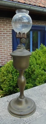 ANCIENNE LAMPE PIGEON EN BRONZE A POSER AVEC VERRERIE XIXème X67  - Photo 1/4