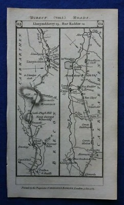 Original antique road map BRECON, CARMARTHEN, PEMBROKESHIRE, Paterson 1785 - Image 1 of 4