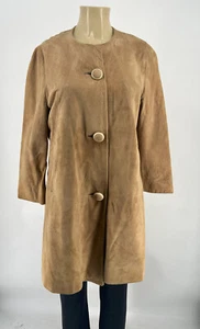Hess Abbigliamento Vintage Donna Maniche Lunghe Bottone Pelle Scamosciato 3 Bottoni Cappotto Marrato - Foto 1 di 17