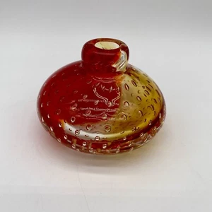 Murano Glass Perfume Bottle Red With Yellow Bullicante Vase No Stopper - Picture 1 of 11