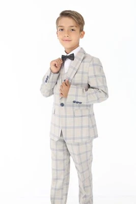 Boys Beige & Blue Check Suit - Formal Outfit for Special Events 2-16 years - Image 1 of 4