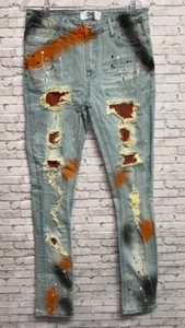 Pantalones de mezclilla para hombre D N A PINTADOS N STONE 32 naranja dorado negro lavado claro pintados nuevos sin etiquetas - Imagen 1 de 12