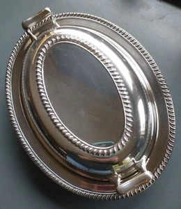 SILVERPLATE OVAL COVERED CASSEROLE W/ HANDLED LID & 2 PART GLASS INSERT - Picture 1 of 6