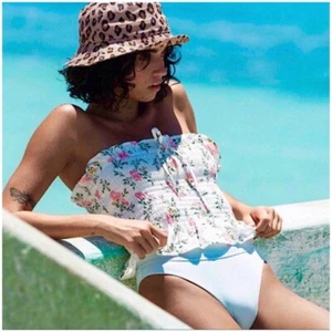 NWT billabong white floral strapless top blouse size small spring summer beach - Picture 1 of 12