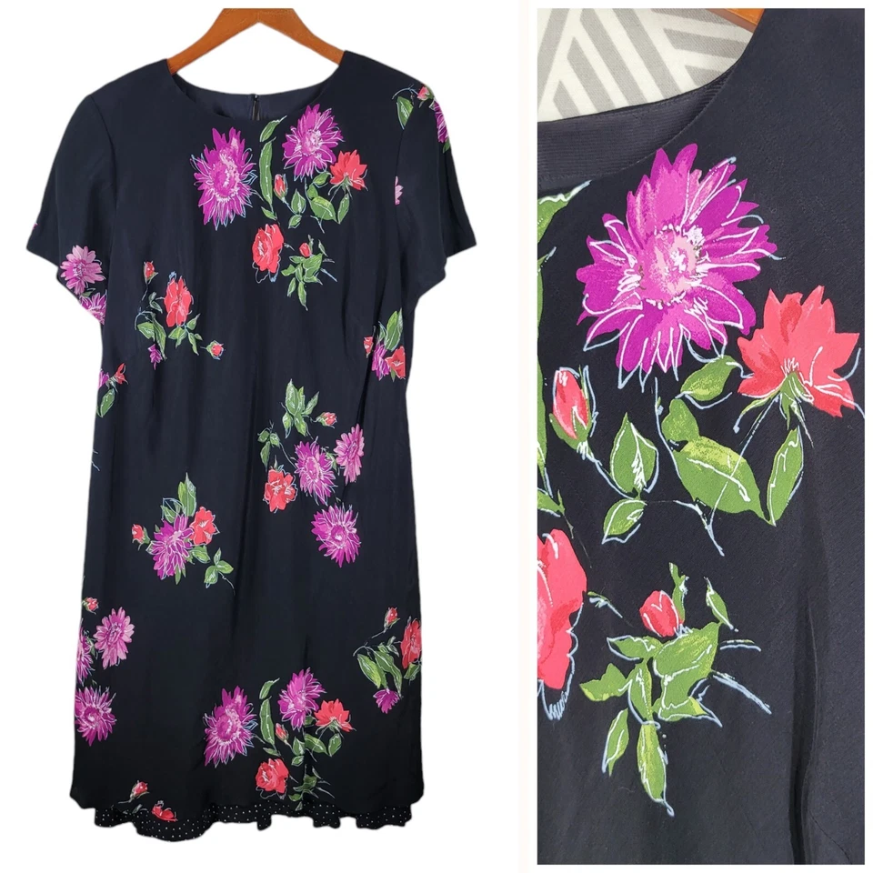 Vestido de fiesta vintage años 90 talla 18 grunge alt floral púrpura rosa negro en capas Foto 1 de 4