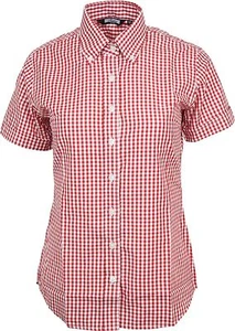 Relco Damen Rot Gingham Kurzärmelig Geknöpfter Kragen Hemd - Picture 1 of 3