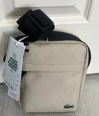 NEW Lacoste Neo Crocodile Vertical Camera Bag Beige Men Crossover Bag - Image 1 of 4
