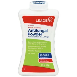 Polvo antifúngico Leader miconazol absorbente de humedad con talco 2,5 onzas sin talco - Imagen 1 de 5