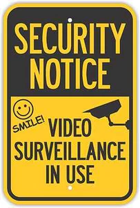 12"X18" SECURITY NOTICE VIDEO SURVEILLANCE IN USE SIGNS Heavy Duty Metal Yellow - Picture 1 of 1