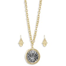 NEW Evil Eye Good Luck Charm Amulet Hamsa Nazar Hammered Disc Pendant Necklace