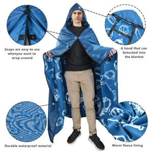Waterproof Blanket for Outdoor, Hooded Blanket Poncho, Warm for Stadium, Camping - Picture 1 of 6