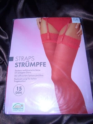 Glänzende Straps Nylons Strapsstrümpfe Gr. 41-42 ROT 15 den Spitze Stockings OVP - Bild 1 von 2