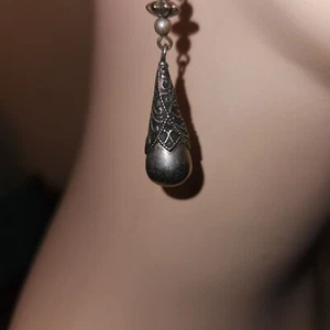 Vintage Silver Dangle Tear Drop Earrings 1.5" L - Picture 1 of 9