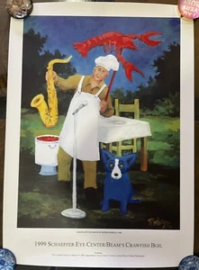 Póster serigrafiado George Rodrigue Blue Dog 1999 "Bailando con el cangrejo de río" - Imagen 1 de 4