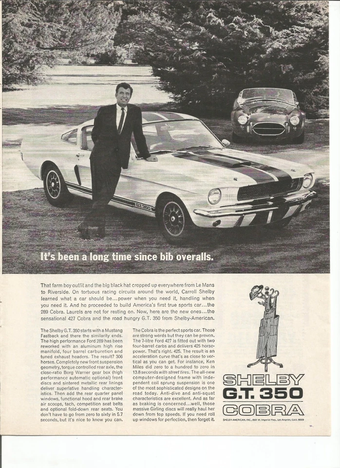 1966  Ford Shelby G.T. 350 Mustang print ad:  "It's been a long time since bib.. - Image 1 of 1
