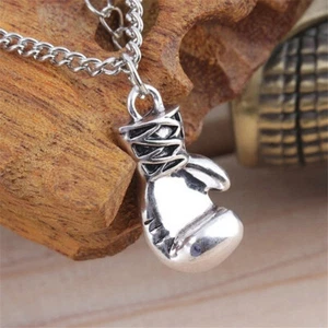 Silver Boxing Glove Necklace Stainless Steel Silver Tone Pendant, 22" Chain - Picture 1 of 5