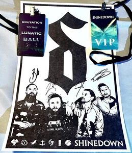 SHINEDOWN Signed POSTER w Brent Smith + VIP & Lunatic Ball passes Auto full band - Picture 1 of 10