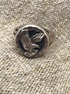 Sterling Silver Onyx Eagle Black Hills Gold Ring Size 10 - Picture 1 of 6