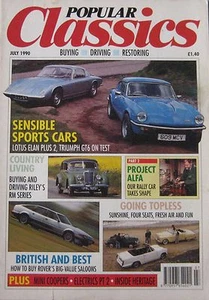 Popular Classics July 1990 featuring Triumph GT6, Lotus, Rover SD1, Mini Cooper - Picture 1 of 5