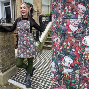 RUN AND FLY Pinafore Dress Christmas Cuties Print Dungaree 8-24 Santa Festive - Picture 1 of 8