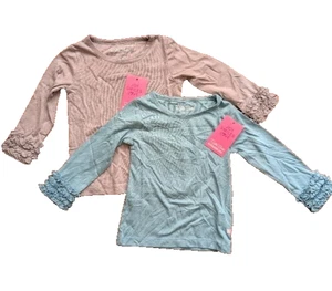 ( SET of 2 ) Ruffle Butts 2T Toddler Long Sleeve Tops Round Neck Light Blue Grey - Picture 1 of 8