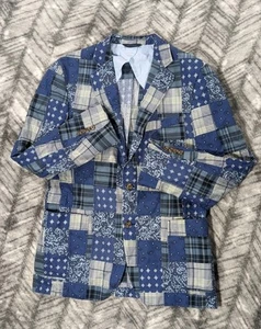 Blazer Brooks Brothers Classic Patch Lavoro Madras Plaid Paisley Destrutturato 40 R - Foto 1 di 17