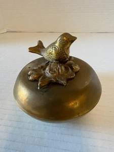 Vintage Brass Trinket Dish w/Bird Lid 3.5" Tall 4" Wide - Picture 1 of 6